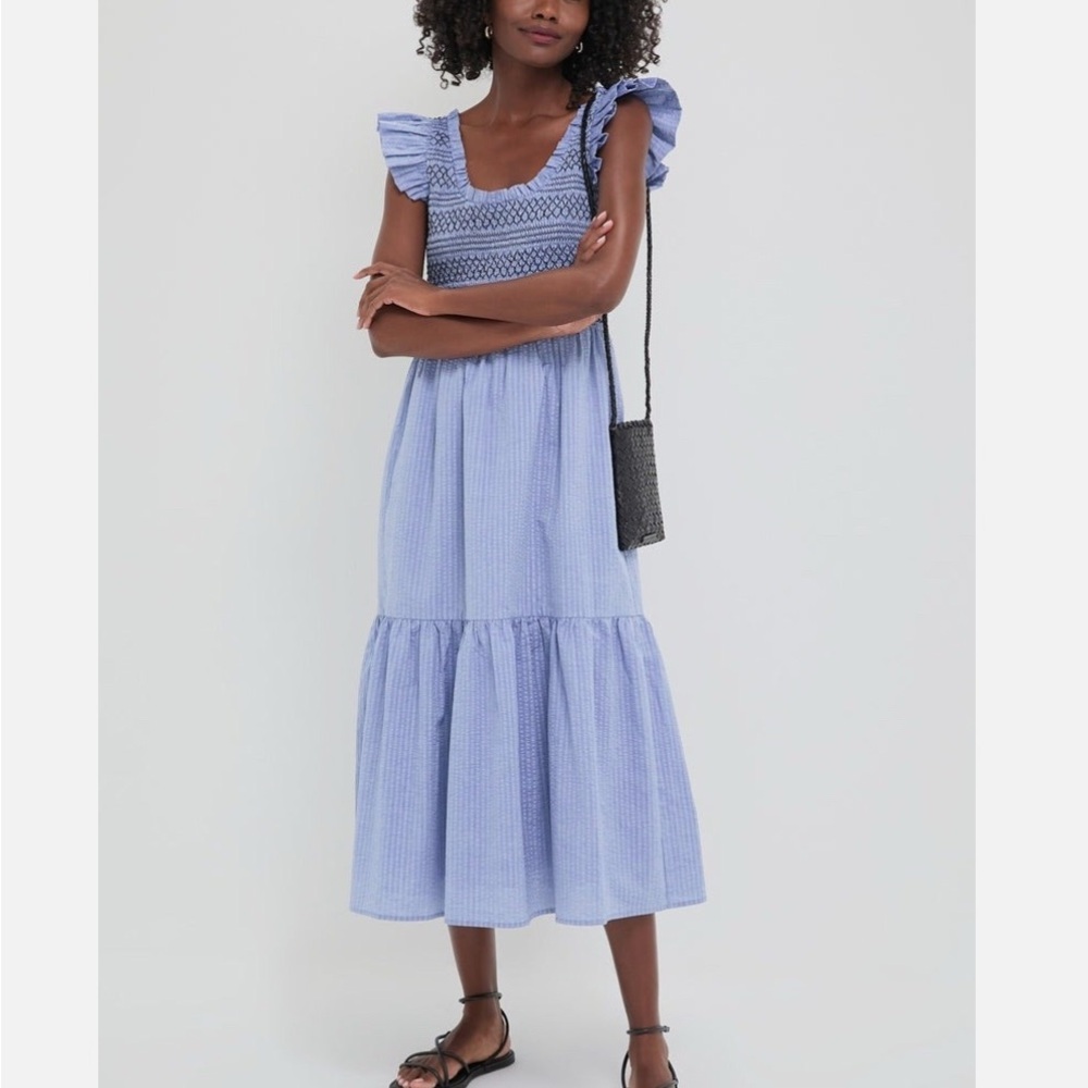 Tuckernuck Pomander Place Blue Seersucker Smocked Maxine Dress